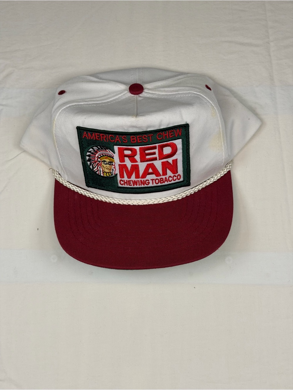 Red Man Chewing Tobacco Patch Trucker Hat - White & Burgundy
